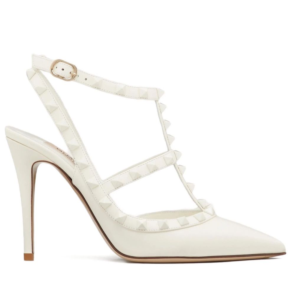 VALENTINOš¤ Ivory White rock stud 100mm ankle strap pumps heels - Picture 2 of 8
